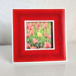 Retro Mid Century Style Red and White Square 3 1/2" x 3 1/2" Photo Frame
